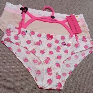 Betsey Johnson White Bikini Bottoms with Pink Rose Print 4